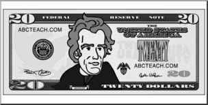Clip Art: Twenty Dollar Bill Grayscale Front
