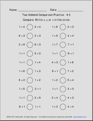 Two Addend Comparison Practice Pack