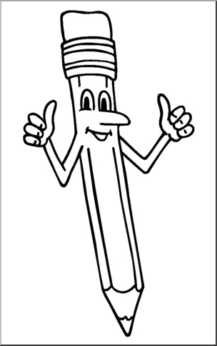 Clip Art: Cartoon Two Thumbs Up Pencil B&W – Abcteach