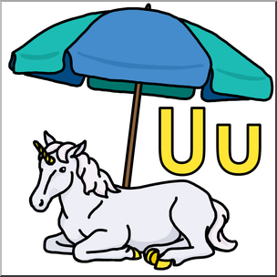 Clip Art: Alphabet Animals: U – Unicorn Uses an Umbrella Color