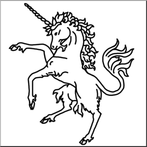 Clip Art: Heraldry: Heraldic Unicorn B&W – Abcteach
