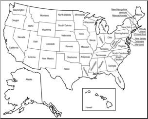 Clip Art: United States Map B&W Labeled – Abcteach