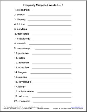 Frequently Misspelled Words (list 15) Missing Letters – Abcteach