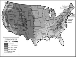 Clip Art: US Map: Physical Geography Grayscale