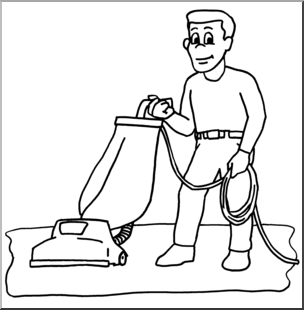 Clip Art: Kids: Chores: Vacuuming B&W