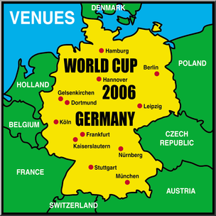 Clip Art: 2006 WC: Germany World Cup Venues Map Color