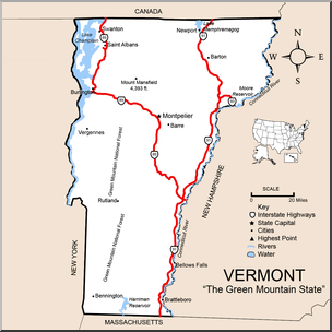 Clip Art: US State Maps: Vermont Color Detailed
