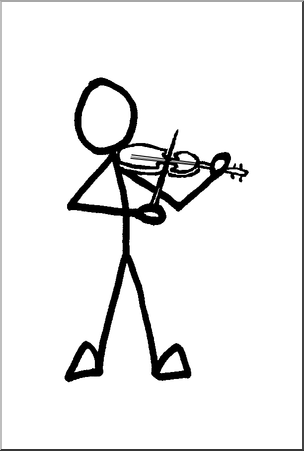 Clip Art: Stick Guy Violin Player B&W