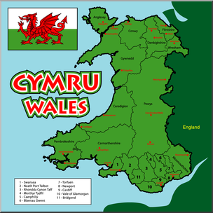 Clip Art: Wales Map Color Labeled – Abcteach