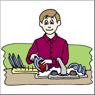 Clip Art: Kids: Chores: Washing the Dishes Color