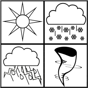 Clip Art: Weather Icons: Weather B&W Unlabeled – Abcteach