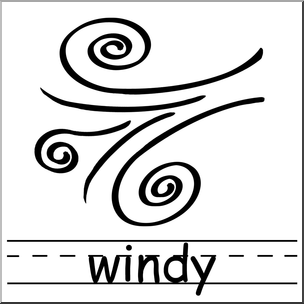 Clip Art: Weather Icons: Windy B&W Labeled – Abcteach