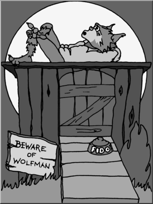 Clip Art: Halloween Houses: Wolfman’s Dog House Grayscale