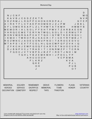 Word Search:  Memorial Day