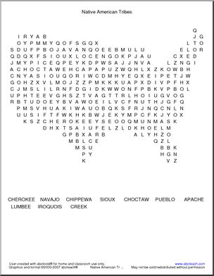 Word Search: Native American Tribes (elem)