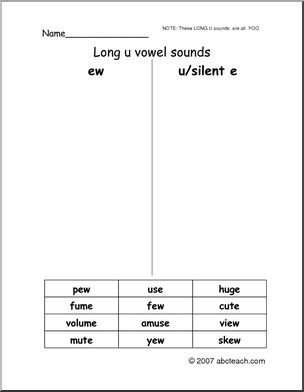 Vowels- Spelling Long U (primary/elem) 2 Word Sort