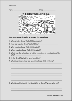 Report Form: World Landmarks – Great Wall (upper elem/middle)