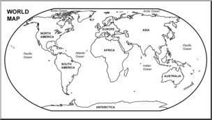 Clip Art: World Map Continents B&W Labeled – Abcteach