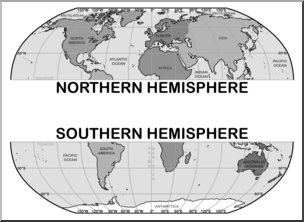 Clip Art: World Map: Northern And Southern Hemispheres Grayscale – Abcteach