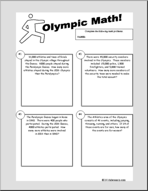 Math: Word Problems: Summer Olympics (elementary)