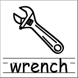 Clip Art: Basic Words: Wrench B&W labeled
