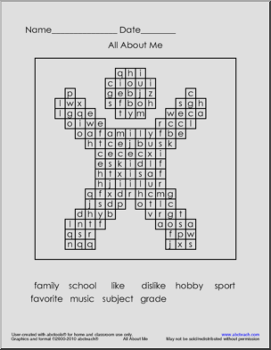 Word Search: All About Me