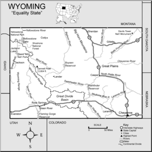 Clip Art: US State Maps: Wyoming Grayscale Detailed – Abcteach