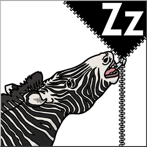 Clip Art: Alphabet Animals: Z – Zebra Zips a Zipper Color