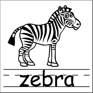 Clip Art: Basic Words: Zebra B&W Labeled