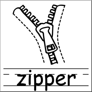 Clip Art: Basic Words: Zipper B&W Labeled
