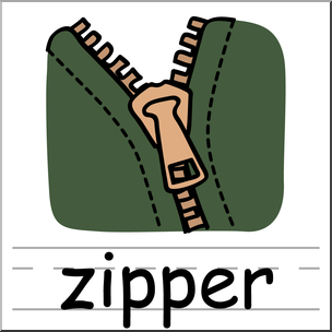 Clip Art: Basic Words: Zipper Color Labeled