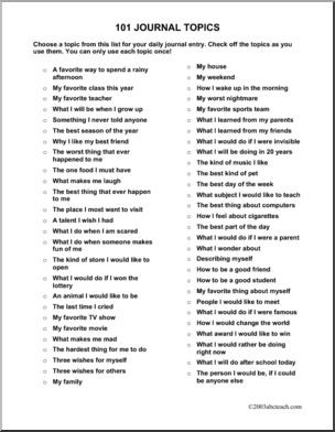 101 Journal Topics (middle school) Writing Prompt