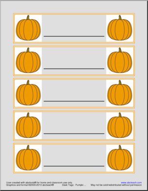 Desk Tags: Pumpkin Theme (single line)