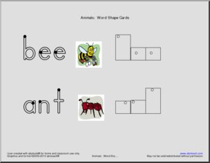 Animal Word Shape Cards (k-1)