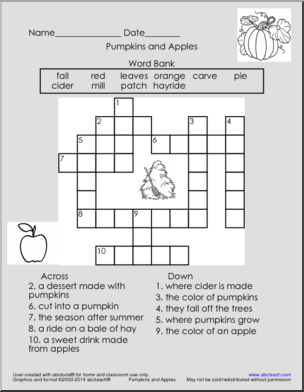 Crossword: Pumpkin and Apples (word bank)