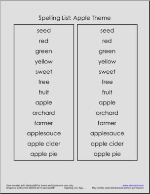 Spelling List: Apple Theme (elem)