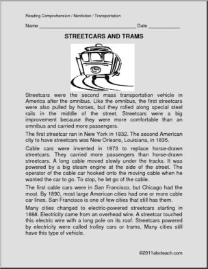 Comprehension: Streetcars & Trams (elem)