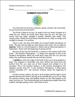 Comprehension: Summer Solstice (elem)