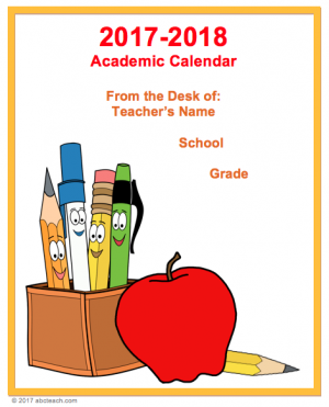 Calendar: 2017-2018 Academic Year Type-In (color)