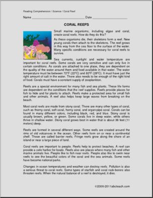 Comprehension: Science: Coral Reef (upper elem)