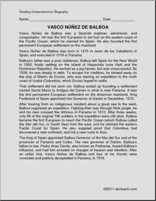 Biography: Vasco NË™Ã’ez de Balboa  (upper elem)