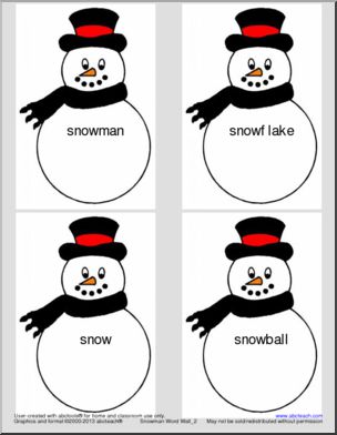 Snowman Word Wall/Matching Game (four per page)