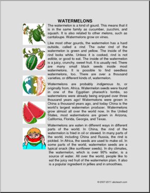 Comprehension: Watermelon (elem/upper elem) – Abcteach