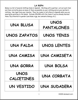 Spanish: La Ropa – SeÃ’ales (primaria/secundaria)