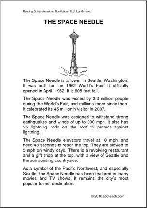 Comprehension: U.S. Landmark – Space Needle (elem/upper elem)