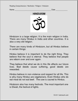 Comprehension: Religions of India; Hinduism (primary/elem)