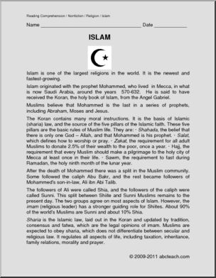 Comprehension: Religions of India; Islam (upper elem/middle)
