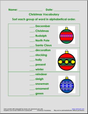 Christmas Vocabulary (color) ABC Order