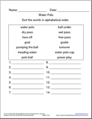 Water Polo Terminology ABC Order