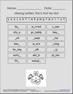 This Is Not My Hat (primary/elem) Vocabulary Puzzles